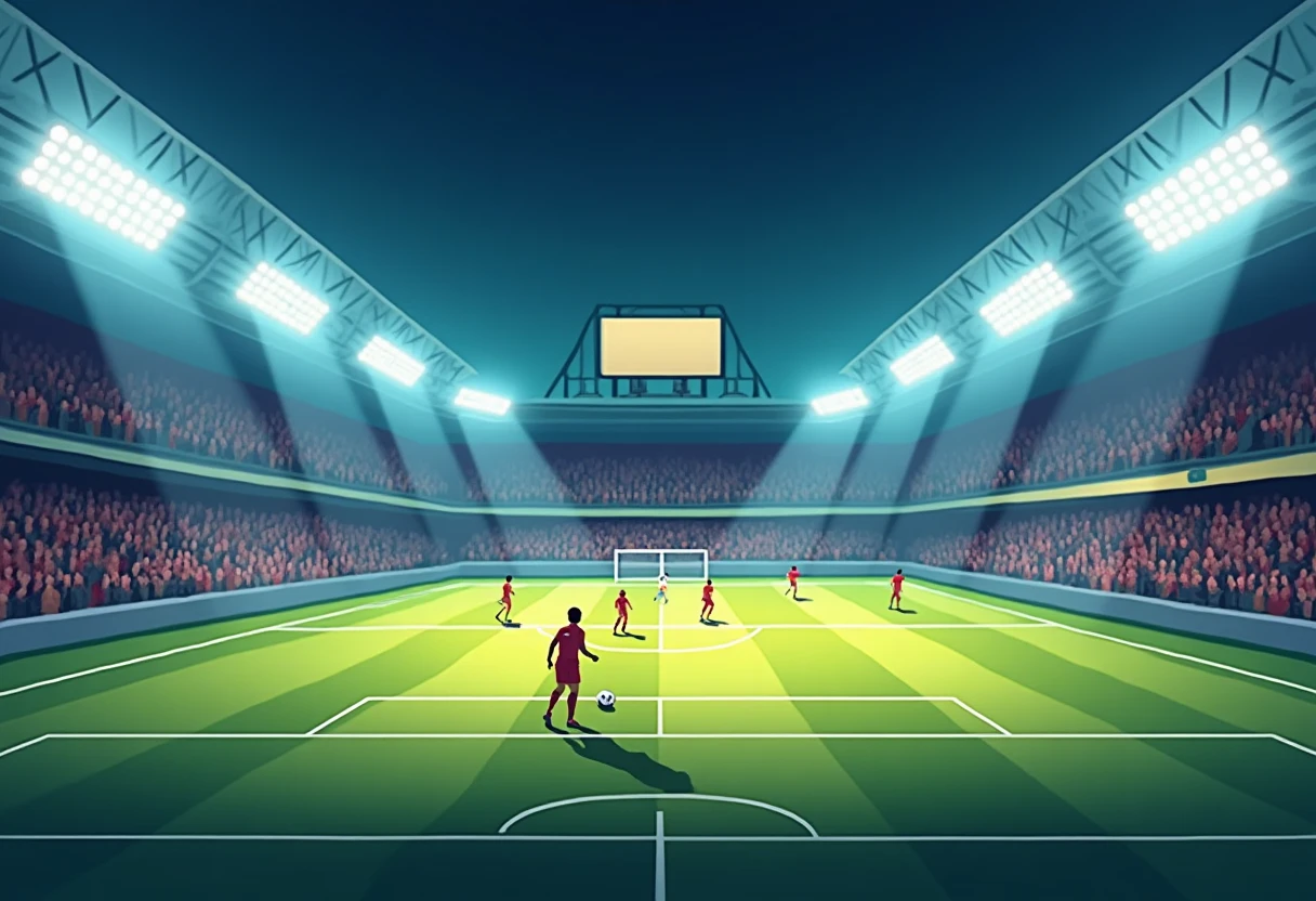 Estadio de fútbol iluminado
