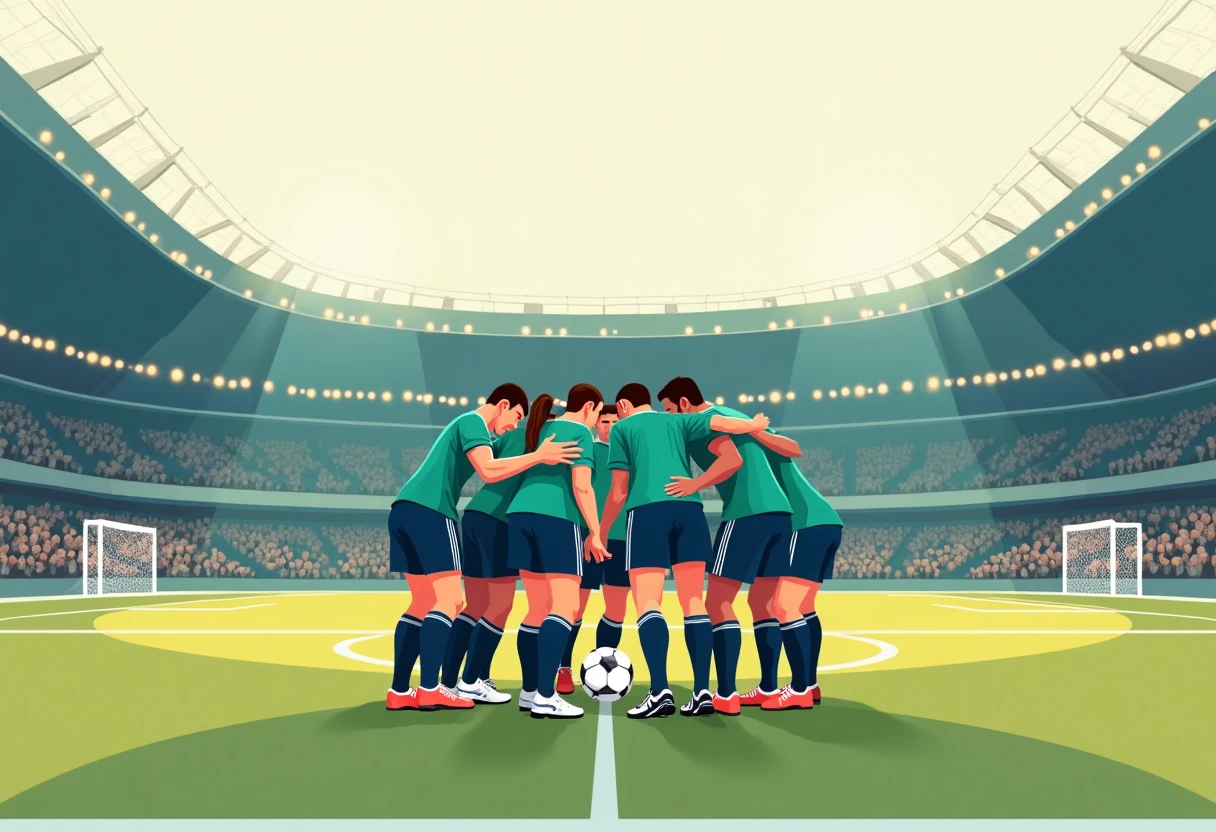 Players discussing strategy on the field