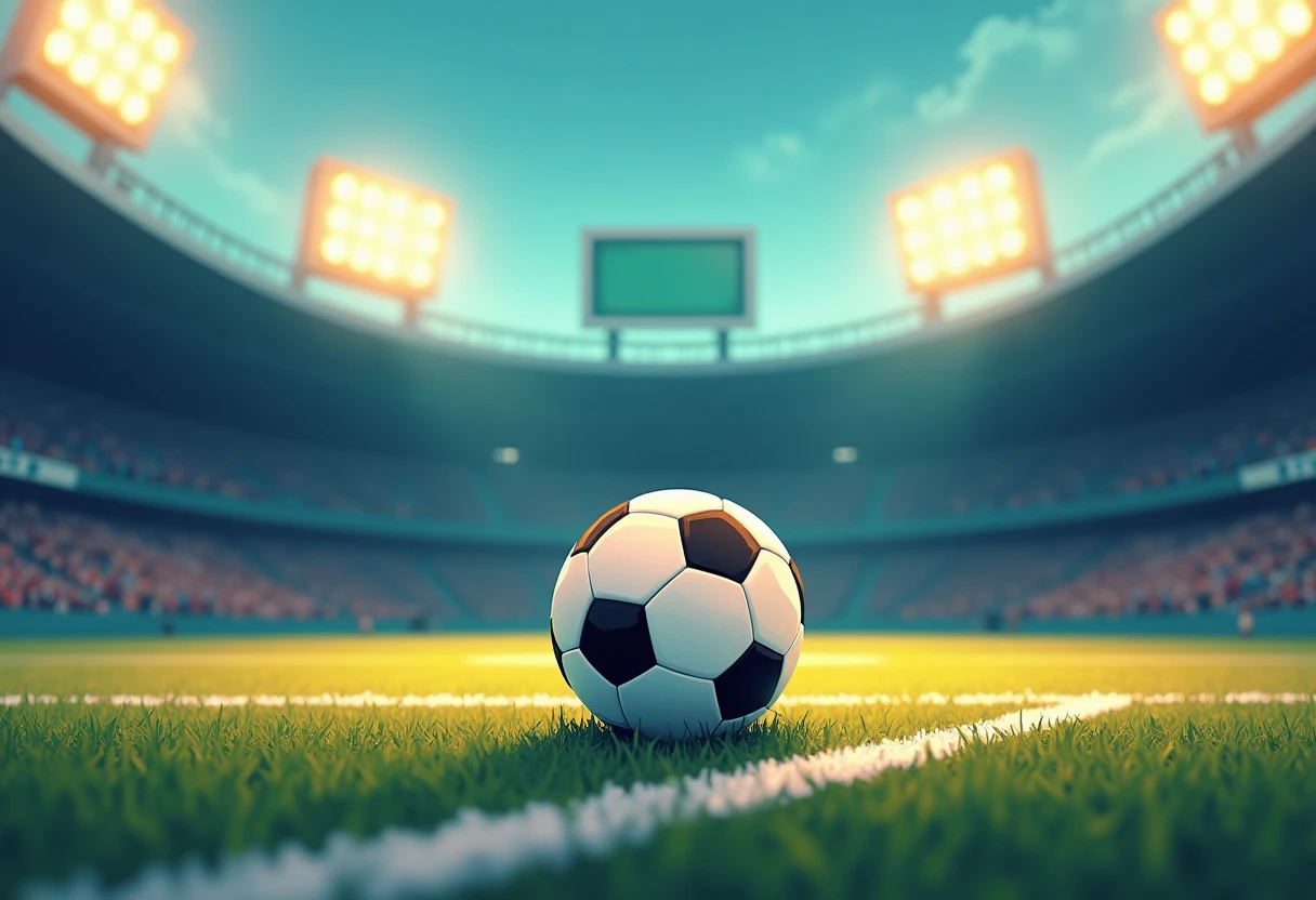 Football on the field under stadium lights