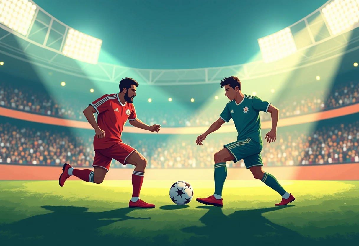 Ilustración de un duelo de fútbol intenso